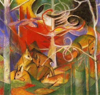 Veados na floresta de Franz Marc